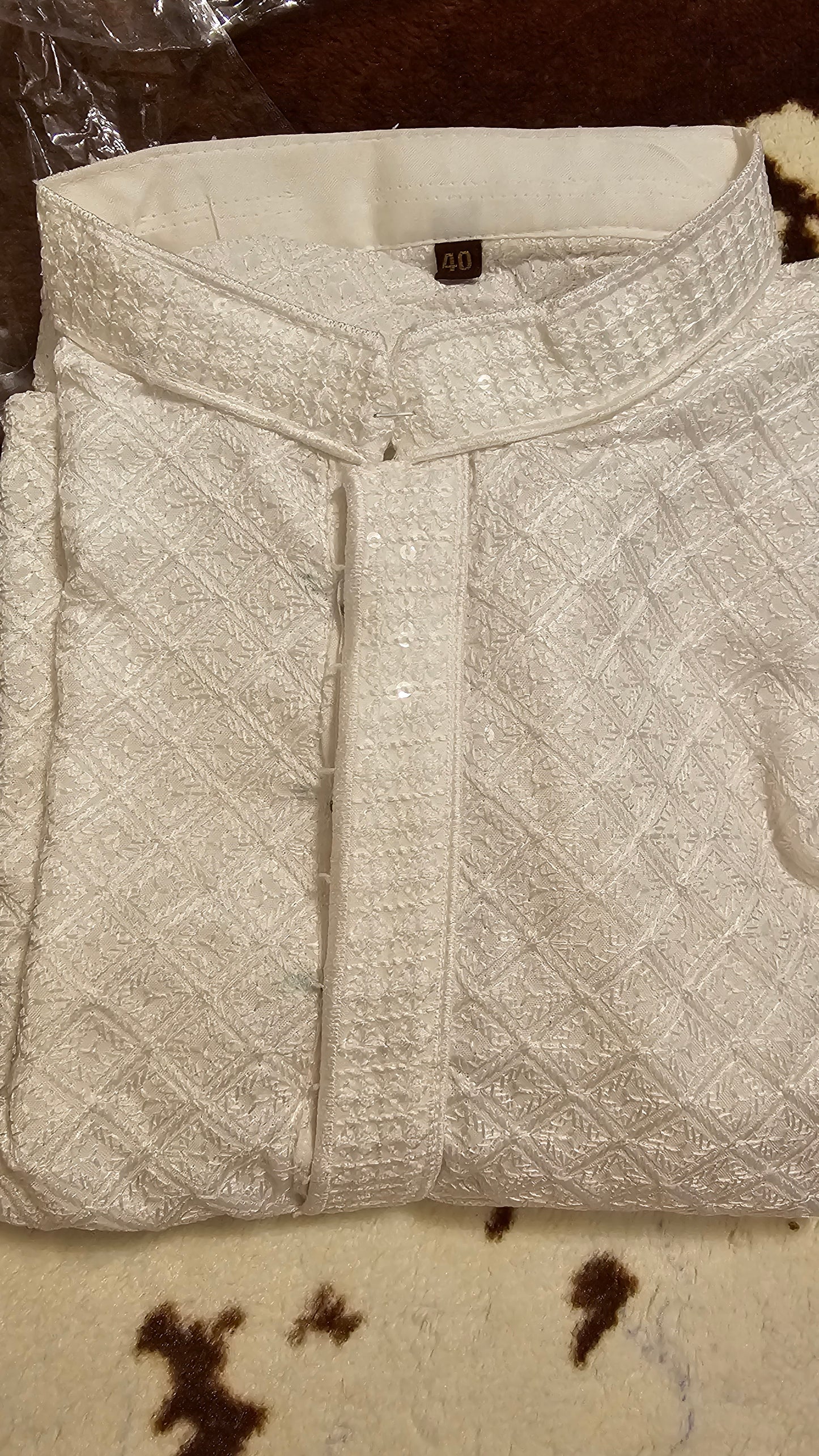 Mens chikankari kurta with sequins work Chest 44