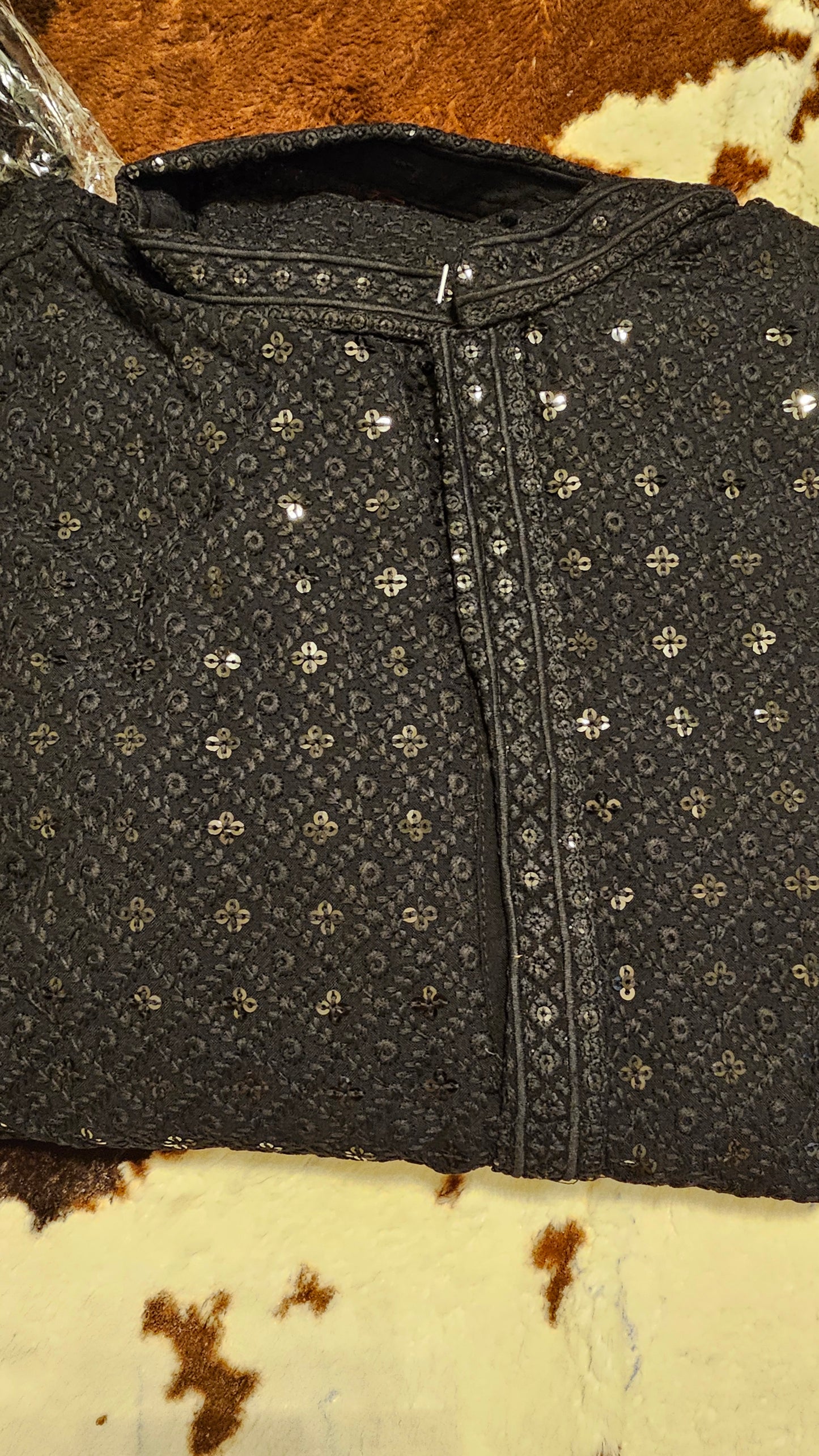 Mens Chikankari Kurti Sequins Work