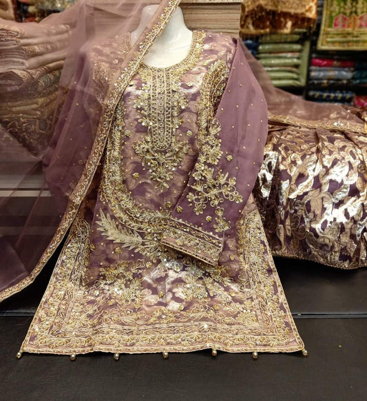 Organza heavy embroidered gharara