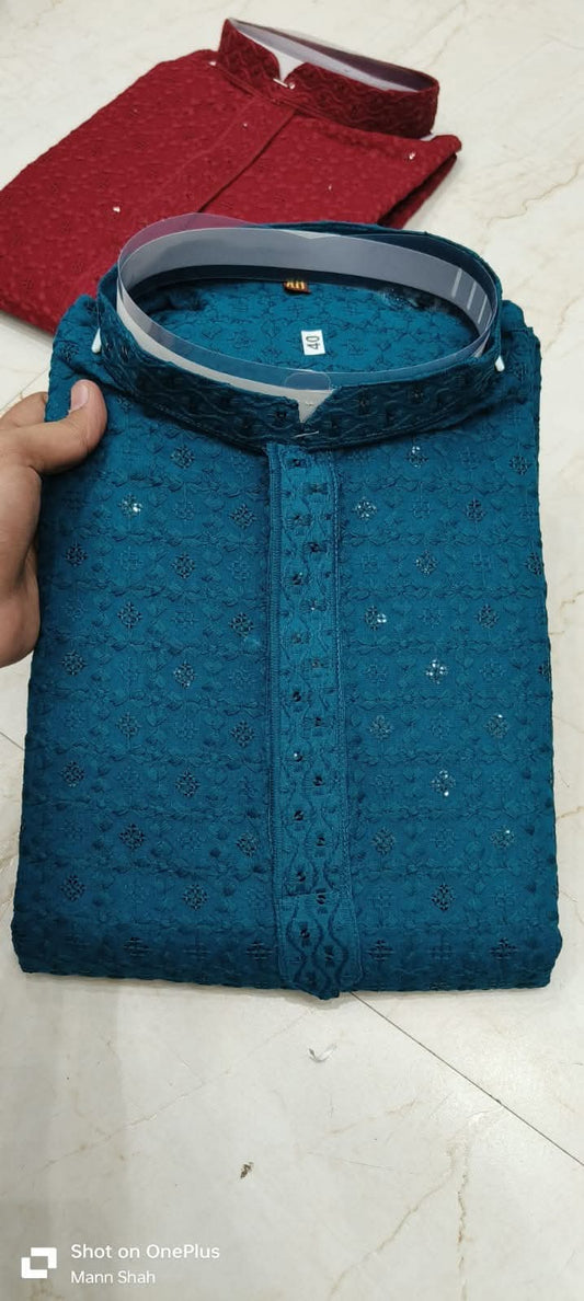 Mens Chikankari Kurti Sequins Work