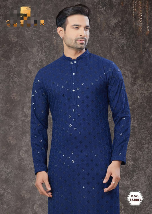 Mens Chikankari Kurti Sequins Work