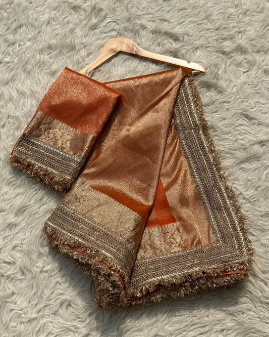 Orange Banarsi Tissue Saree