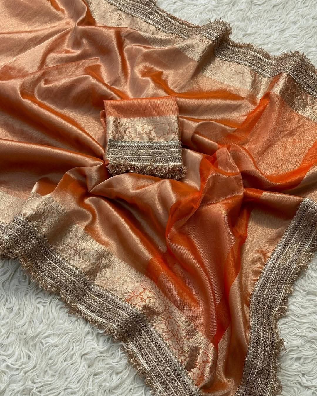 Orange Banarsi Tissue Saree