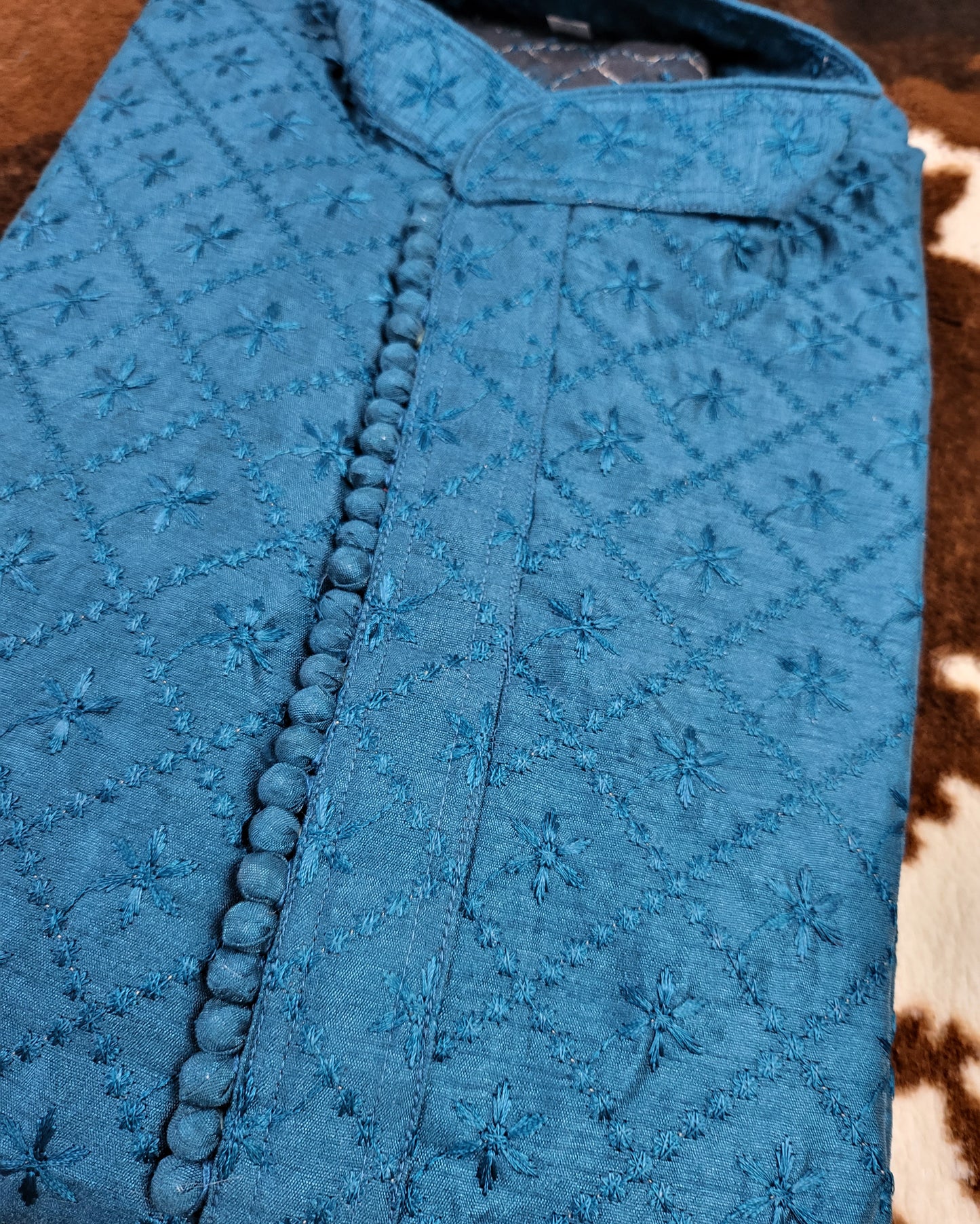 Chest 42 Men's Teal Chikankari Kurta