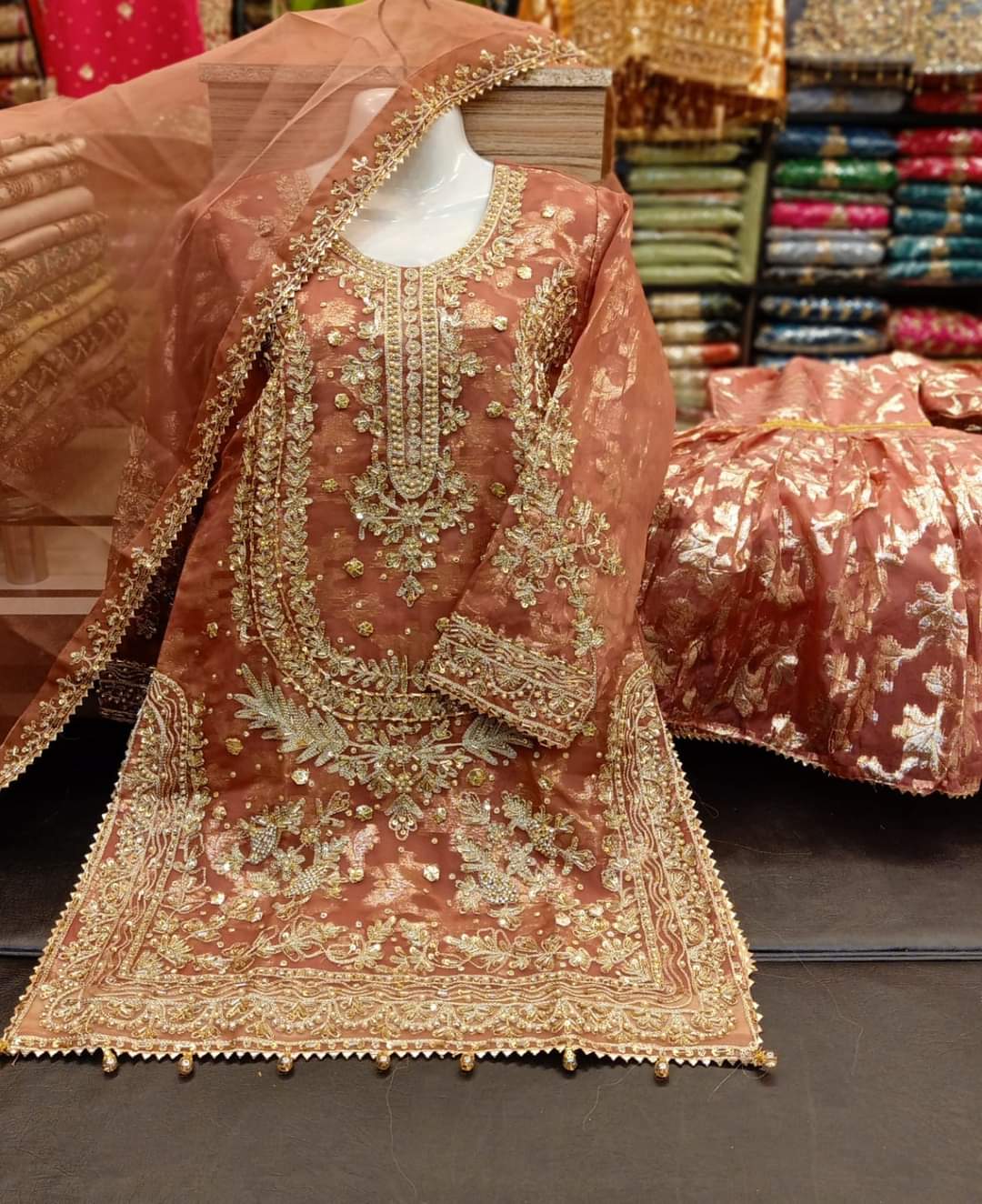 Organza heavy embroidered gharara