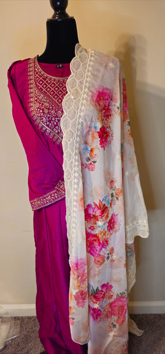 Raw silk embroidered 2pcs
