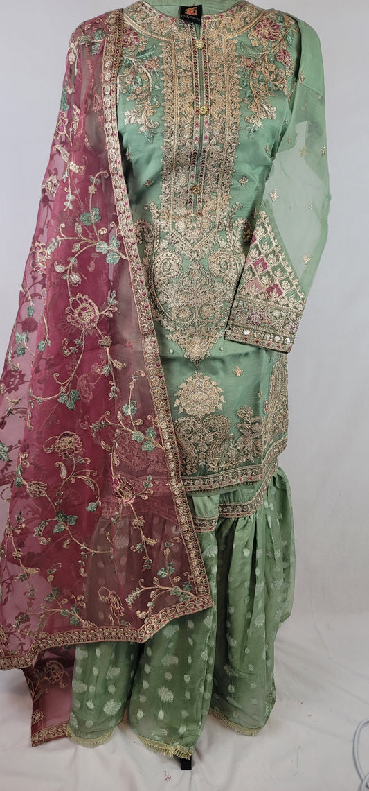 Heavy Embroidered Organza Gharara