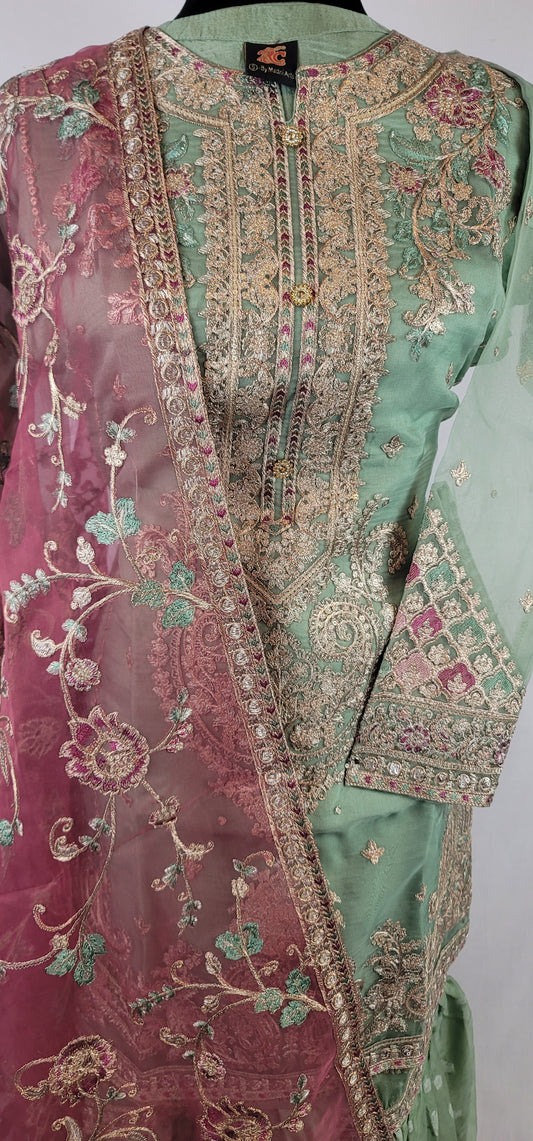 Heavy Embroidered Organza Gharara